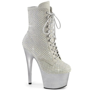 ADORE-1020RM 18 cm bota salto alto plataforma pleaser strass prata
