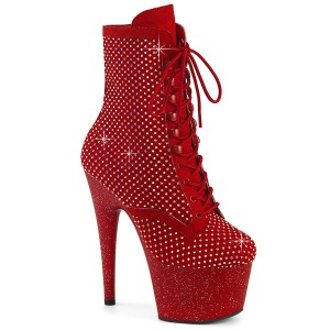 ADORE-1020RM 18 cm bota salto alto plataforma pleaser strass vermelho
