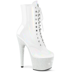 BEJ-1020-7 - 18 cm bota salto alto plataforma pleaser strass branco