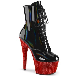 BEJ-1020-7 - 18 cm bota salto alto plataforma pleaser strass preto vermelho