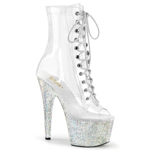 BEJ-1021C-7 - 18 cm bota salto alto plataforma pleaser strass transparente
