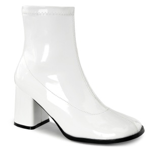 Branco Envernizado 7,5 cm GOGO-150 botinha com salto grosso stretch