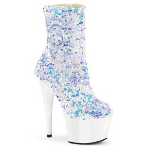 Branco Lantejoulas 18 cm ADORE-1042SQ botinha salto alto pleaser