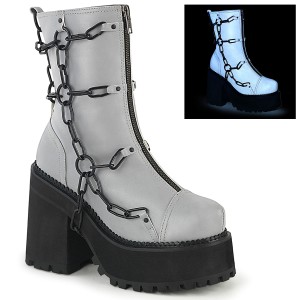 Cinza Vegan 12 cm ASSAULT-66 lolita botinha com salto grosso plataforma