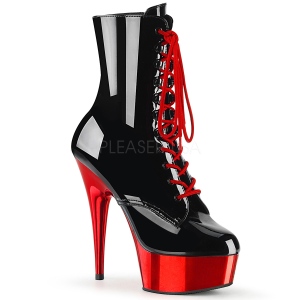 Envernizado 15,5 cm DELIGHT-1020 Botinha Cano Curto Plataforma Cromo Vermelho