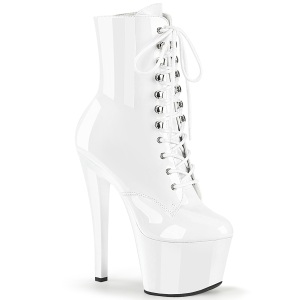 Envernizado 18 cm SKY-1020 Branco botinha femininos com cadarco salto alto