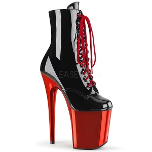 Envernizado 20 cm FLAMINGO-1020 Botinha Cano Curto Plataforma Cromo Vermelho