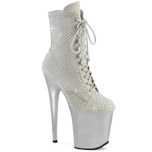 FLAMINGO-1020RM 20 cm bota salto alto plataforma pleaser strass prata