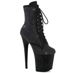FLAMINGO-1020RM 20 cm bota salto alto plataforma pleaser strass preto