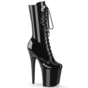 FLAMINGO-1054 - 20 cm plataforma botas saltos altos envernizado preto