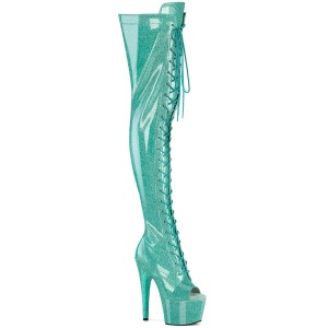 Glitter Verdes 18 cm PEEP TOE botas altas de salto alto com ataduras