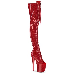 Glitter Vermelho 20 cm PEEP TOE botas altas de salto alto com ataduras