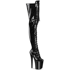 Glitter preto 20 cm FLAMINGO-3020GP botas altas de salto alto com ataduras
