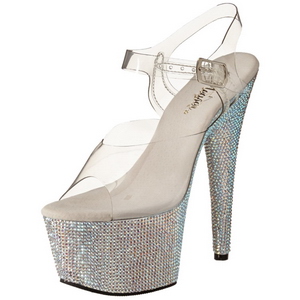 Prata 18 cm Pleaser BEJEWELED-708DM Strass Plataforma Saltos Altos