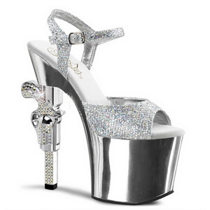 Prata 18 cm Pleaser REVOLVER-709G Saltos Altos Cromo Plataforma
