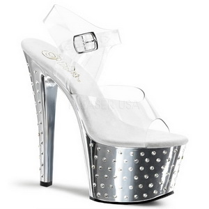Prata 18 cm Pleaser STARDUST-708 Saltos Altos Cromo Plataforma