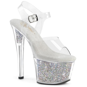 Prata 18 cm SKY-308RSI transparente plataforma sapatos de salto com strass