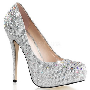 Prata Pedra Cristal 13 cm DESTINY-06R Plataforma Scarpin Salto Alto