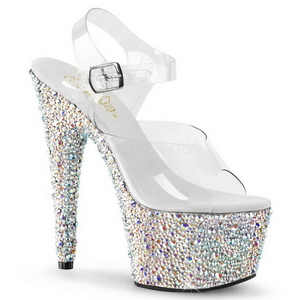 Prata Pedra Cristal 18 cm BEJEWELED-708MS Plateau Sapatos Salto Alto