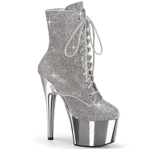 Prata strass 18 cm ADORE-1020CHRS botinha salto alto pleaser