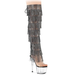 Preto 18 cm pole dance exotic overknee botas com franjas strass