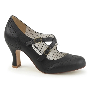 Preto 7,5 cm retro vintage FLAPPER-35 Pinup sapatos scarpin com saltos baixos