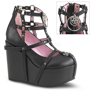 Preto Imitação Couro 13 cm POISON-25-1 botinha lolita com salto cunha