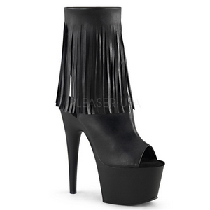 Preto Imitação de couro 18 cm ADORE-1019 botinha com franjas salto alto