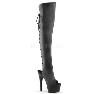 Preto Imitação de couro 18 cm ADORE-3019 Plataforma botas alta até a coxa