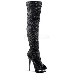 Preto Lantejoulas 15 cm PLEASER BLONDIE-R-3011 bota acima do joelho