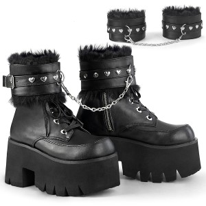 Preto Vegan 9 cm ASHES-57 lolita botinha com salto grosso plataforma