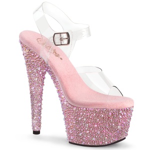Rosa 18 cm BEJEWELED-708MS sapato salto alto pole dance strass plataforma