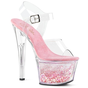 Rosa 18 cm SKY-308WHG glitter plataforma salto alto mulher