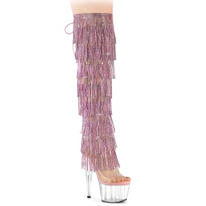 Rosa 18 cm pole dance exotic overknee botas com franjas strass