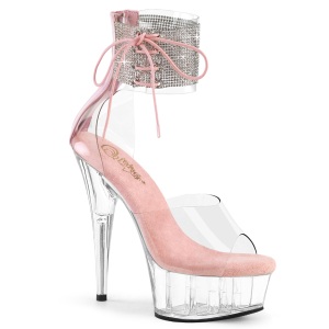 Rosa cristal prata 15 cm DELIGHT-624RS sandálias de tiras no tornozelo