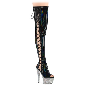 Strass Preto 18 cm open toe botas altas de salto alto com ataduras
