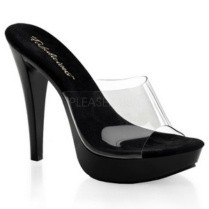 Transparente Preto 14 cm COCKTAIL-501 Plataforma Tamancos Altos
