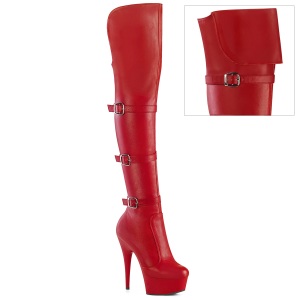 Vegan 15 cm DELIGHT-3018 botas longas acima do joelho com fivelas vermelho