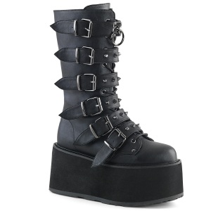 Vegan 9 cm DAMNED-225 mulher botas de cano alto plataforma com fivelas preto