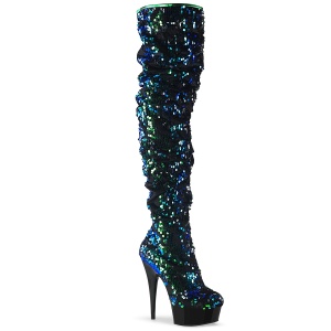 Verde Lantejoulas 15 cm DELIGHT-3004 Botas altas pleaser
