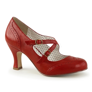Vermelho 7,5 cm retro vintage FLAPPER-35 Pinup sapatos scarpin com saltos baixos