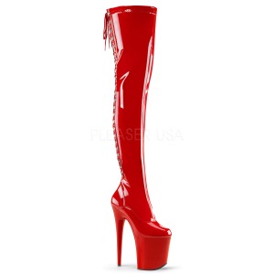 Vermelho Envernizado 20 cm FLAMINGO-3063 Plataforma botas alta até a coxa