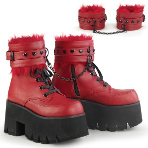 Vermelho Vegan 9 cm ASHES-57 lolita botinha com salto grosso plataforma