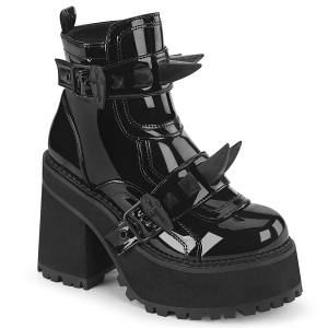Verniz 12 cm ASSAULT-72 botas de tornozelo de menina com sola cravejada e plataforma na cor preta