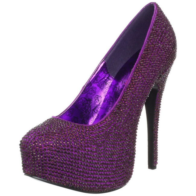 Roxo Pedra Cristal 14,5 cm Burlesque TEEZE-06R Plataforma Scarpin Salto Alto