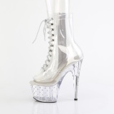 1021C-7 - 18 cm bota salto alto plataforma pleaser strass transparente