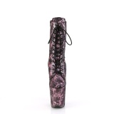 1040SPF - 20 cm bota salto alto plataforma pleaser padrão de cobra rosa