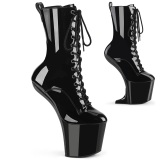 Envernizado 20 cm CRAZE-1040 Heelless botinha saltos plataforma pony preto