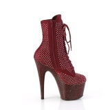 ADORE-1020RM 18 cm bota salto alto plataforma pleaser strass borgonha
