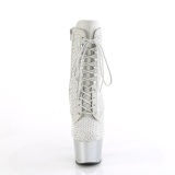 ADORE-1020RM 18 cm bota salto alto plataforma pleaser strass prata